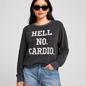 WILDFOX Hell No Cardio Baggy Beach Gray Pullover Sweater